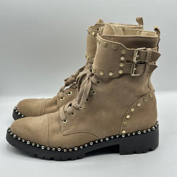 SAM EDELMAN Jennifer Studded Combat Boots Suede Tan Brown - Picture 4 of 9